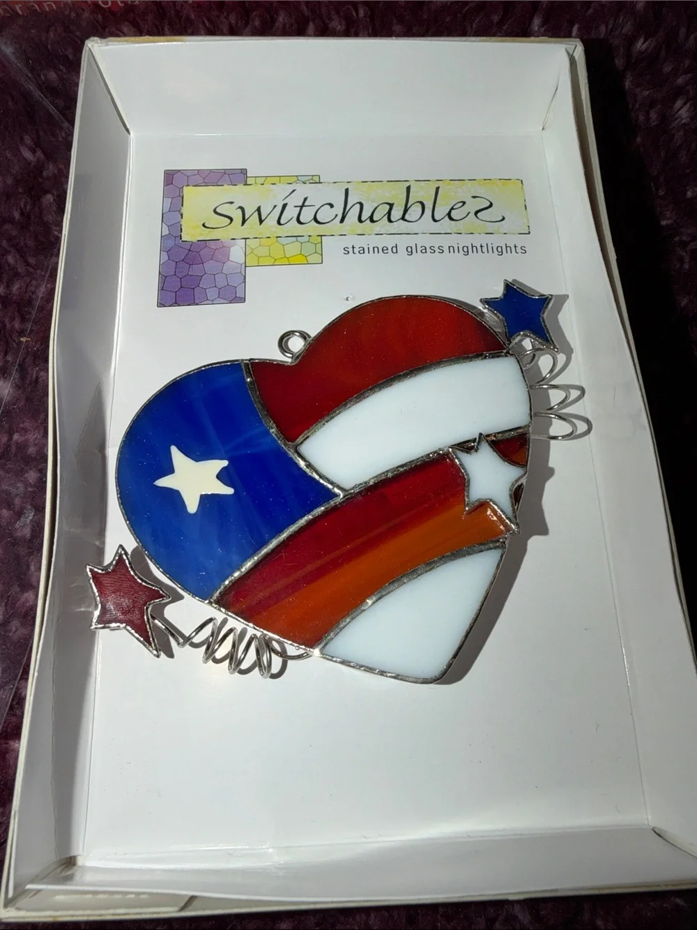 Y2K ERA-Switchables Stained Glass Heart 2005 Nightlight & Hook Plug In BUNDLE.